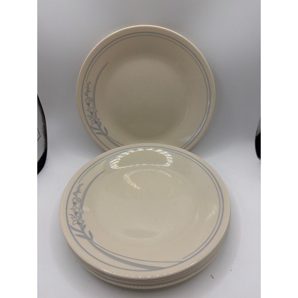 6 Corelle by Corning Ware Blue Lily On Beige Bread Dessert Plates 6¾"